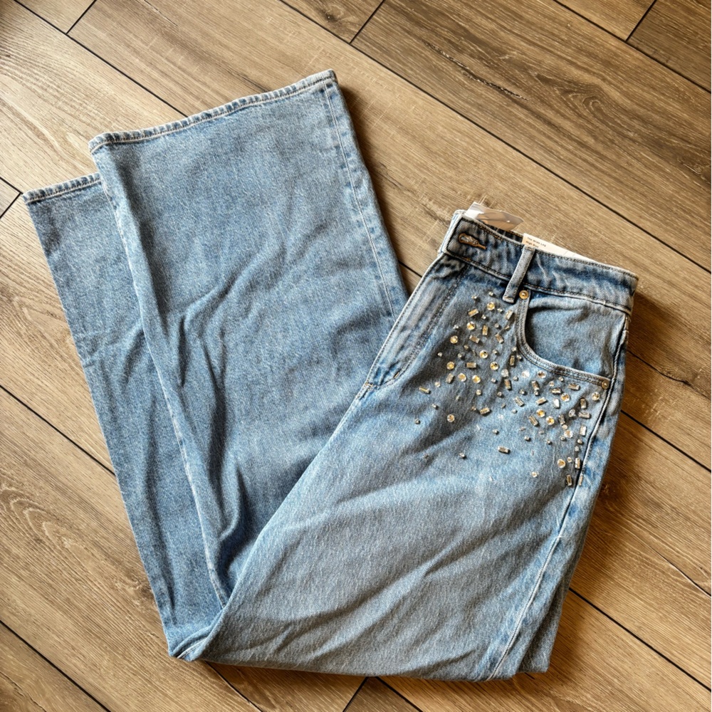 LOFT Light Blue Embellished Wide Leg Jeans